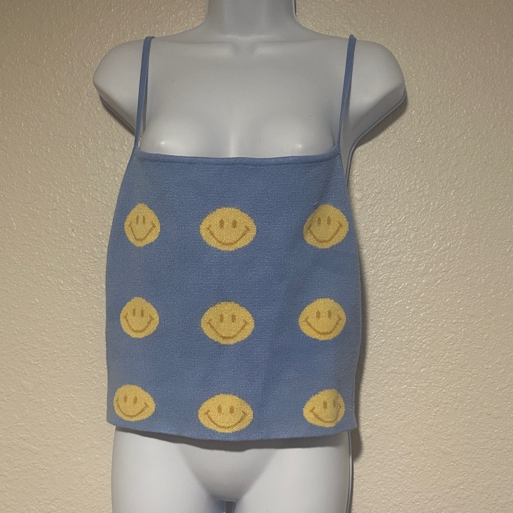 Blue and Yellow Smiley Face Tank Top